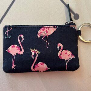 Vera Bradley "Flamingo Fiesta" Cotton Zip ID Case w/ Key Ring (Retired Pattern)